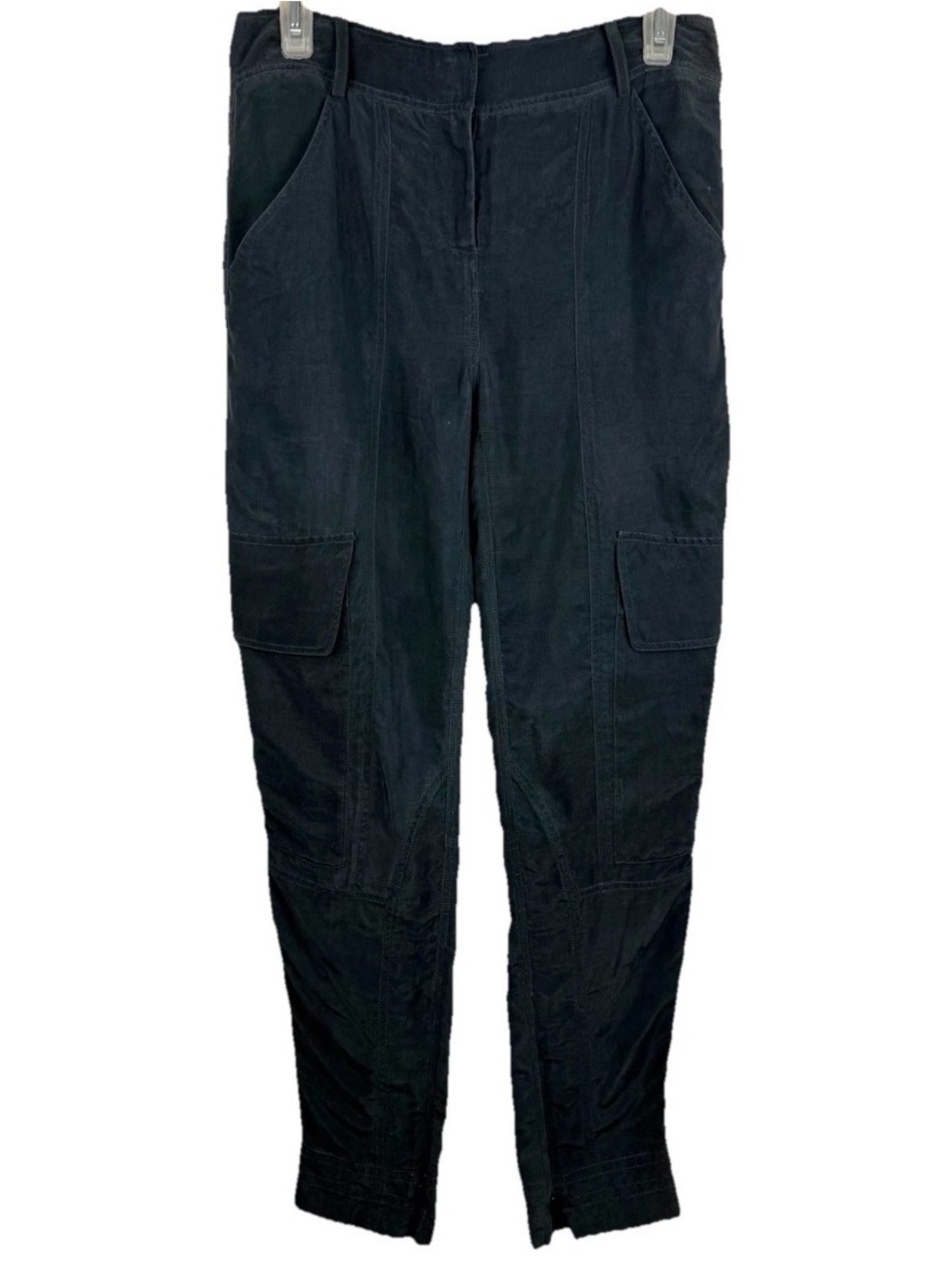 Kaufman Franco | Black Silk Cargo Tapered Zip Cuff Pants